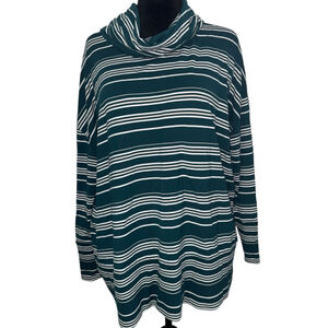 Women's Garnet Hill Green & White Striped Cowl Neck Tunic Top XL